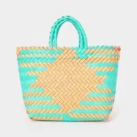 Сумка плетёная, 20&times;10&times;30 см, пластик, бирюзово-жёлтая