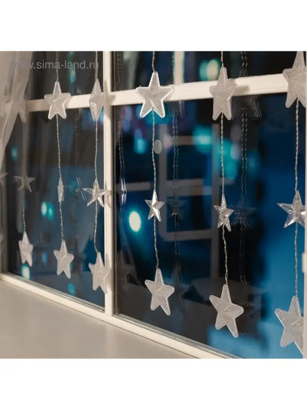 Гирлянда &laquo;Бахрома&raquo; 2.4&times;0.9 м с насадками &laquo;Звёздочки&raquo;, IP20, прозрачная нить, 186 LED, свечение мульти, 8 режимов, 220 В