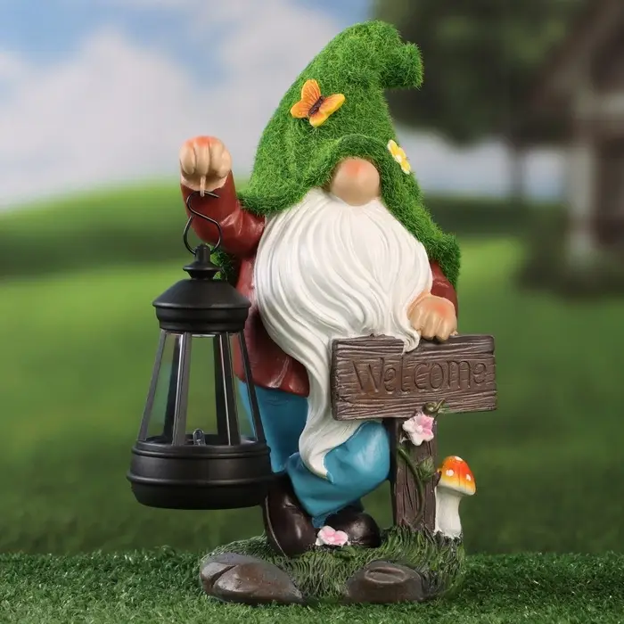 Садовая фигура - фонарь &laquo;Гном Welcome&raquo; 9&times;15&times;25 см, Greengo