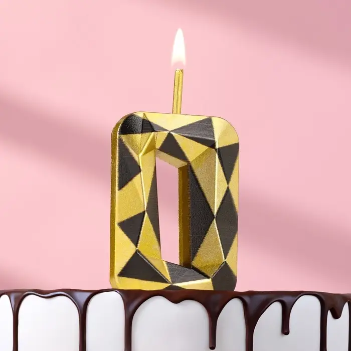Свеча для торта &laquo;Алмаз&raquo;, цифра 0, золотой с черным