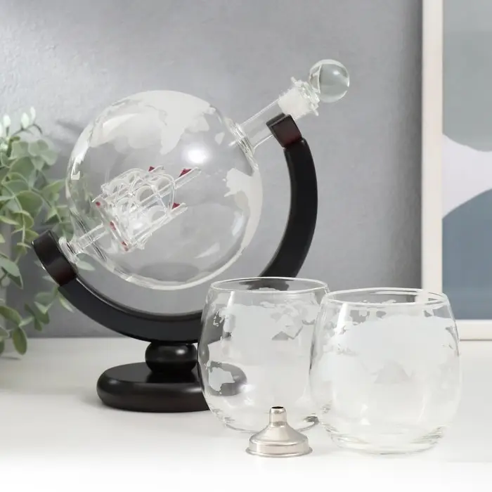 Сувенирный винный набор "Корабль в шаре" графин 800мл бокалы 250мл 7х8,5х8,3см 27х16,5х36 см