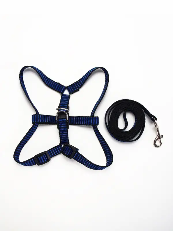 Шлейка с поводком, ОГ 36-49 см, ширина 1.5 см, поводок 120 см, рельефная, сине-чёрная