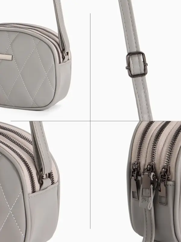 Сумка женская кросс-боди на молнии, 19&times;7&times;15 см, со стёжкой, серая