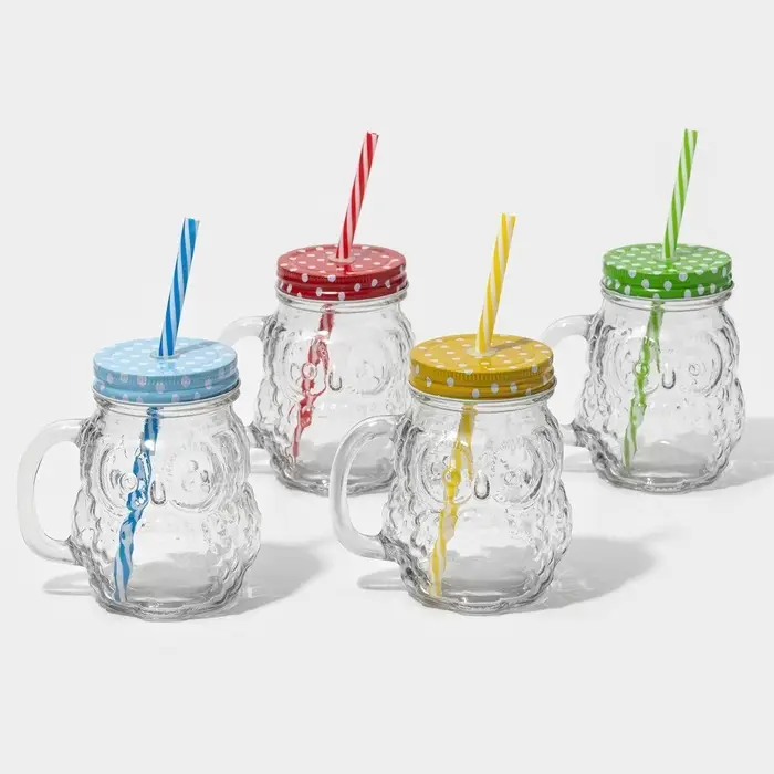 Кружка с крышкой и трубочкой &laquo;Сова&raquo;, 470 мл, 10&times;11.5&times;12.5 см, стекло, МИКС