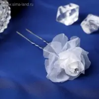 Шпилька для волос «Нежная розочка», 3×6.5 см, белая