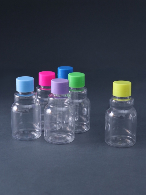 Баночка для скрапбукинга пластик "Бутылочка с кольцом" 50 мл  набор 6 шт 3,7х3,7х7,5 см