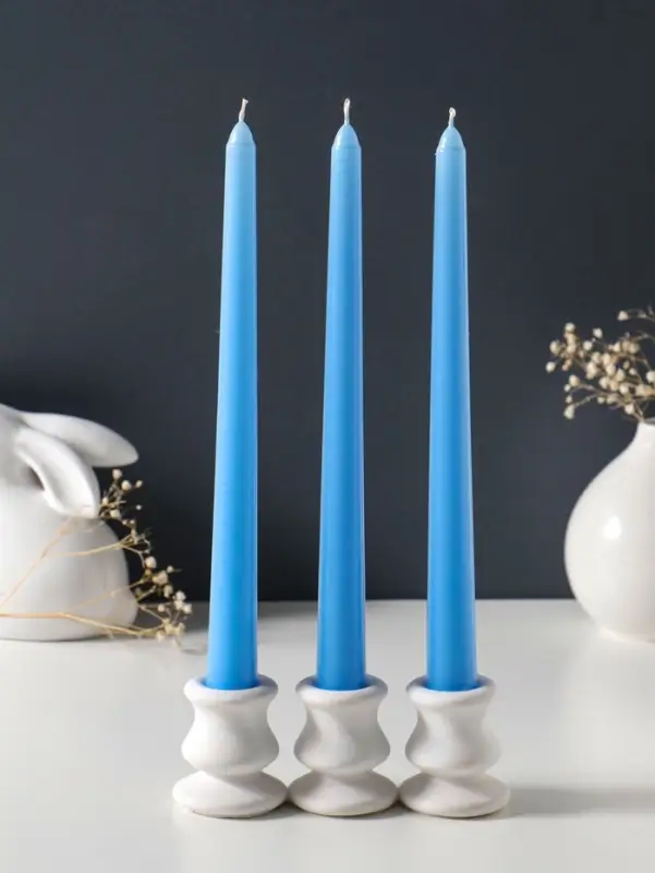 Набор свечей античных 25 см, 3 шт., 58 г, 7 ч, пастельно-голубой