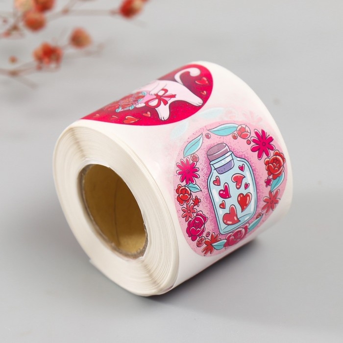 Наклейка бумага Наклейка бумага "Котики и любовь" d=3,8 см 252 шт в рулоне