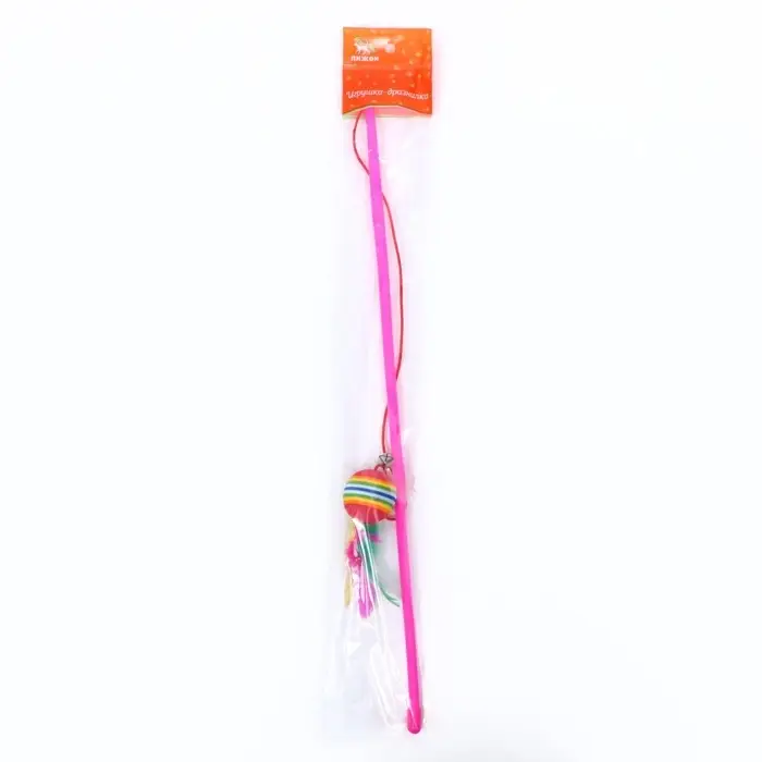 Дразнилка, 49 см, с цветным шариком и перьями, цвет палочки МИКС