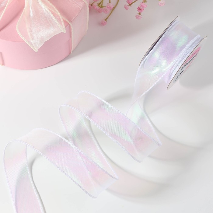 Лента капроновая «Волна», с радужным переливом, 38 мм, 9,1 ± 0,5 м, цвет белый Лента капроновая «Волна», с радужным переливом, 38 мм, 9,1 ± 0,5 м, цвет белый