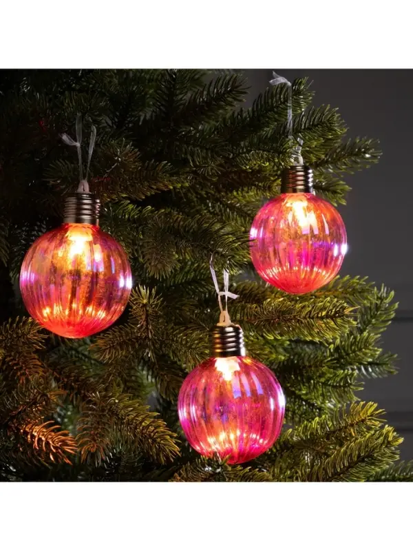 Набор ёлочных шаров &laquo;Розовые грани&raquo;, 3 шт., d=7 см, 3 LED, от батареек AG13&times;9, свечение тёплое белое