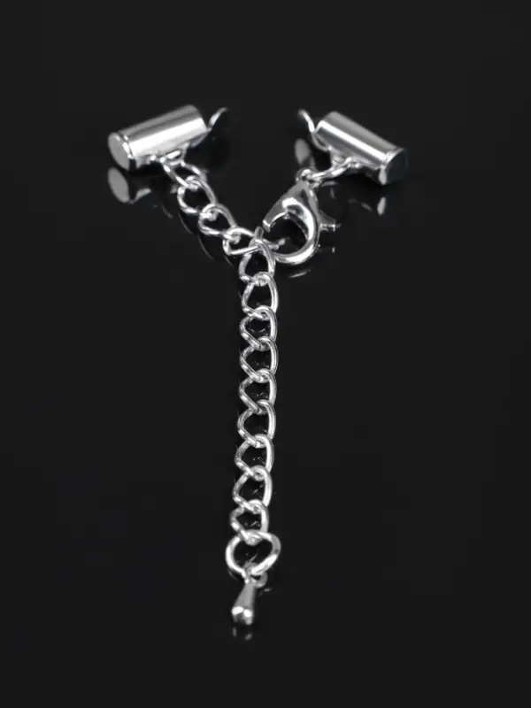 Концевик для браслета из бисера (пара) QF, 10 мм, металл, с цепочкой удлинителем, цвет серебро