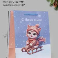 Пакет подарочный &laquo;С Новым годом! Котик на санках&raquo; 18&times;10&times;22.3 см