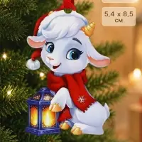 Елочная игрушка деревянная &laquo;Козлик с фонариком&raquo;, 54&times;85 мм