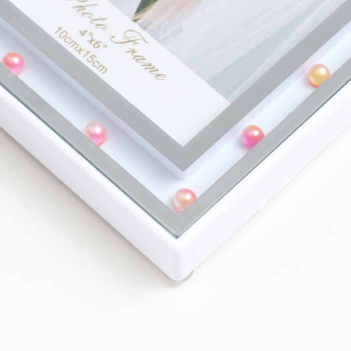 Фоторамка стекло 10х15 см "Розовые бусины в стекле" серебро 15х17,5 см