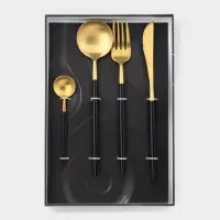 Столовые приборы Magistro &laquo;Фолк&raquo;, 4 предмета, нержавеющая сталь, золотистые, чёрные