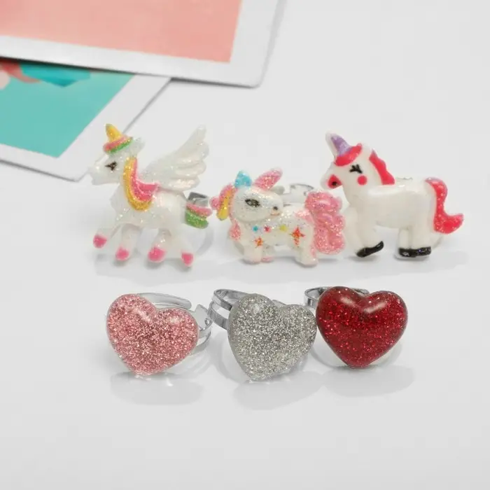 Кольцо детское «Волшебное» единороги и сердечки, форма МИКС, цветные Кольцо детское «Волшебное» единороги и сердечки, форма МИКС, цветные