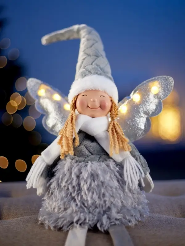 Светодиодная фигура &laquo;Кукла в сером&raquo; 70 см, текстиль, 6 LED, от батареек AG10&times;3, свечение тёплое белое