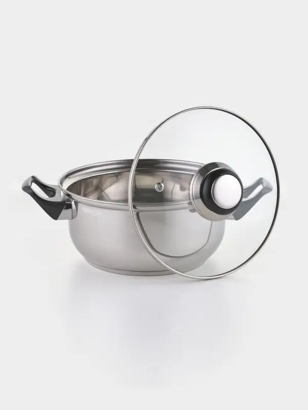 Набор посуды &laquo;Чёрная ночь&raquo;, 8 предметов: кастрюли 1.5 л, 2 л, 3 л, сковородка d=24 см, 4 крышки, индукция, нержавеющая сталь