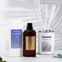 Набор диффузор ароматический Aromame, белый чай, 500 мл, круглая банка