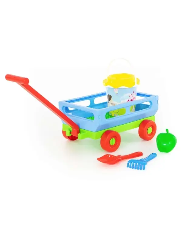 Набор игрушек для песочницы, 6 предметов: тележка, ведро, ситечко, лопатка, грабельки, формочка