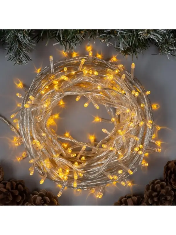 Гирлянда &laquo;Нить&raquo; 20 м, IP20, прозрачная нить, 200 LED, 8 режимов, 220 В, свечение жёлтое