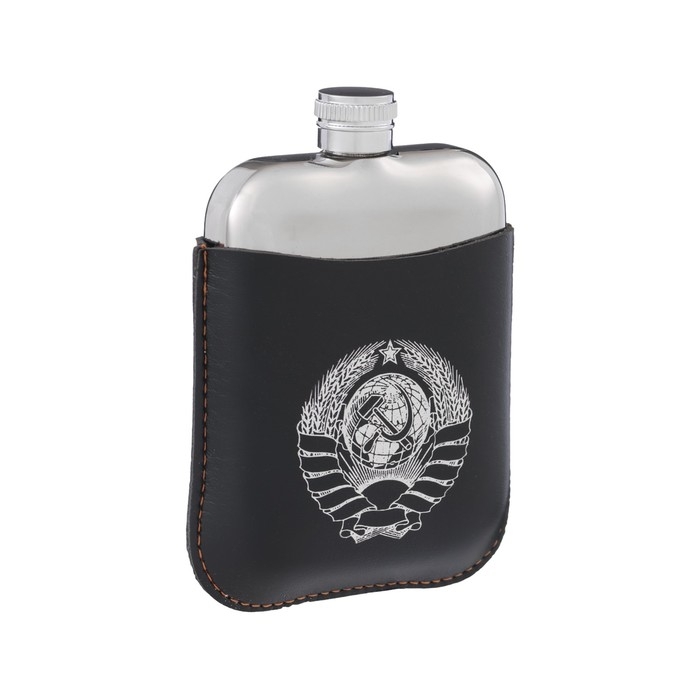 Фляжка для алкоголя Фляжка для алкоголя "Герб СССР", нержавеющая сталь, чехол, подарочная, 180 мл, 6 oz