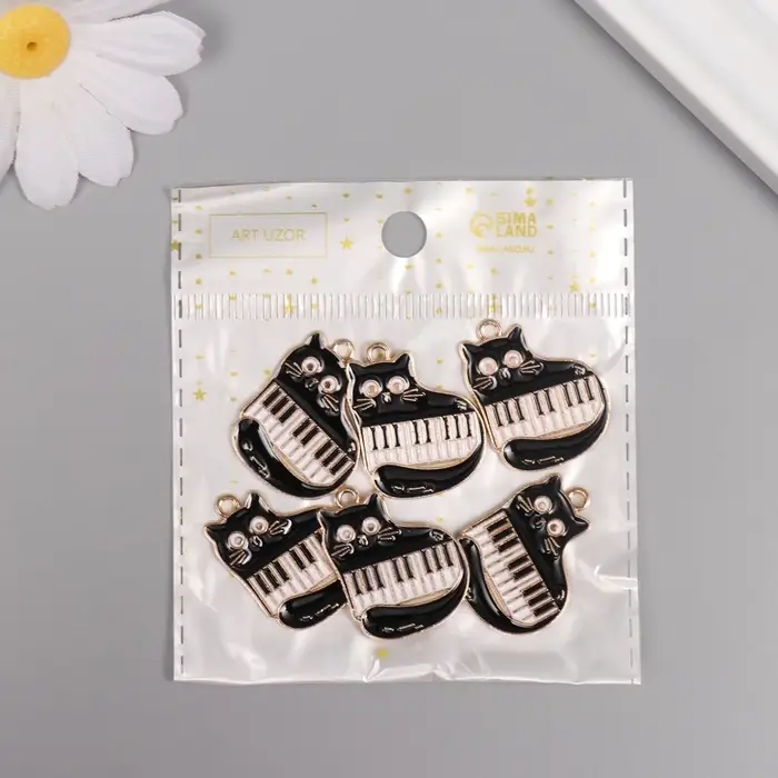 Декор для творчества металл, эмаль Декор для творчества металл, эмаль "Котик с синтезатором" 2,3х2,2 см