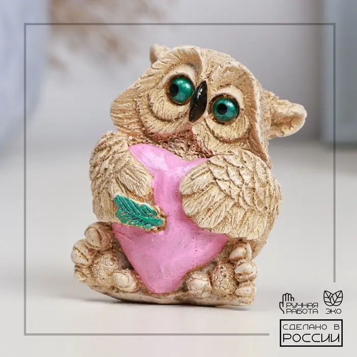 Фигура гипс &laquo;Сова с сердцем&raquo;, слоновая кость, 6&times;6&times;5 см