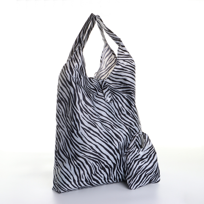 Сумка хозяйственная на кнопке, складная, цвет чёрный/белый Сумка хозяйственная на кнопке, складная, цвет чёрный/белый