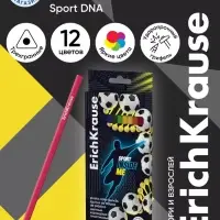 Карандаши 12 цветов ErichKrause Sport DNA, пластик, трехгранные, с европодвесом