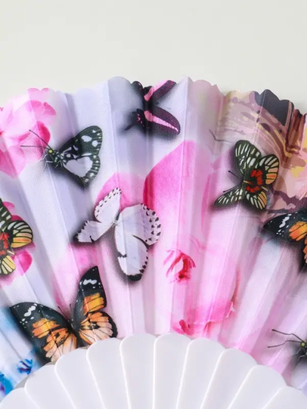 Веер пластик, текстиль Веер пластик, текстиль "Бабочки и цветы на леопарде" МИКС 23 см