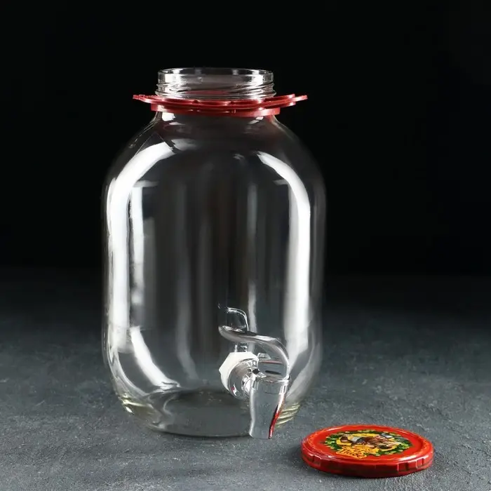 Кувшин стеклянный &laquo;Вся сила в пиве&raquo;, 3 л, с нажимным краном, с ручкой держателем, в коробке