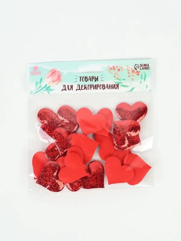 Сердечки декоративные, набор 20 шт., размер 1 шт.: 3.5&times;2.5 см, красные