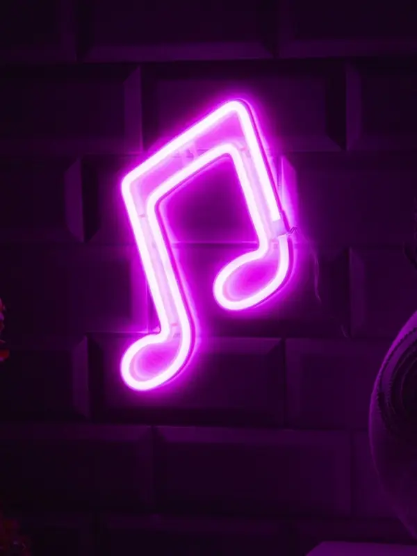 Неоновая вывеска &laquo;Ноты&raquo; 19&times;21 см, батарейки ААх3 (не в комплекте), USB, свечение розовое
