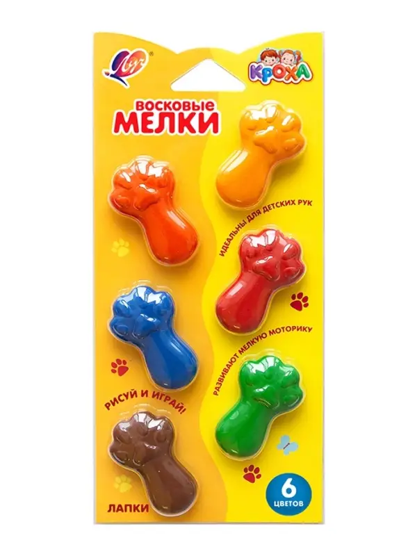 Мелки восковые 6 цветов &laquo;Луч: Кроха.Лапки&raquo;, фигурные