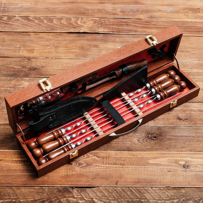 Набор с шампурами  Набор с шампурами "Горный дух" кейс, шампуры, два ножа