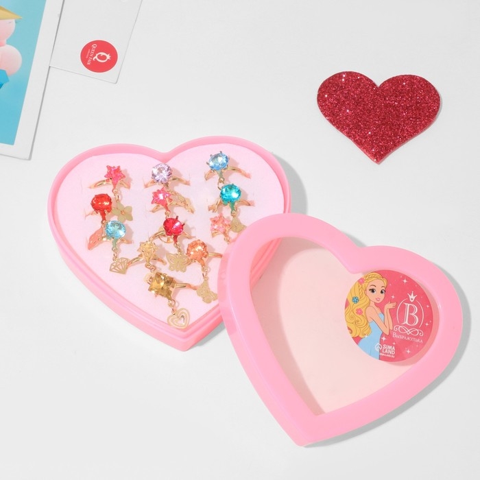 Кольца детские набор 12шт «Выбражулька» с подвеской, форма МИКС, цвет МИКС в золоте, б-р Кольца детские набор 12шт «Выбражулька» с подвеской, форма МИКС, цвет МИКС в золоте, б-р