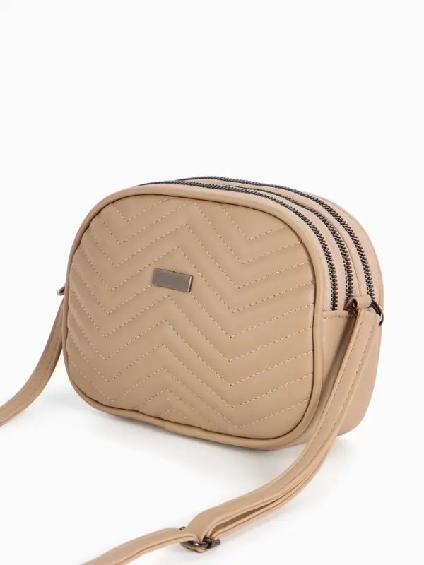 Сумка женская кросс-боди на молнии, 19&times;7&times;15 см, бежевая