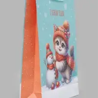 Пакет подарочный &laquo;Котёнок и снеговик&raquo;, 33&times;10&times;42.5 см