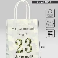 Пакет подарочный крафт &laquo;С 23 Февраля!&raquo; 15&times;8&times;21 см