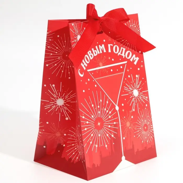 Пакет подарочный новогодний с лентой «Бокал», 13 х 19 х 9 см Пакет подарочный новогодний с лентой «Бокал», 13 х 19 х 9 см