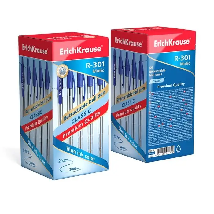 Ручка шариковая автоматическая ErichKrause R-301 MATIC, узел 1.0 мм, цвет чернил синий, длина непрерывной линии письма 2000 метров Ручка шариковая автоматическая ErichKrause R-301 MATIC, узел 1.0 мм, цвет чернил синий, длина непрерывной линии письма 2000 метров