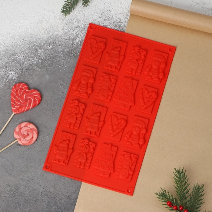 Форма для конфет и шоколада новогодняя Доляна «Рождество», силикон, 30×17 см, 16 ячеек, цвет красный Форма для конфет и шоколада новогодняя Доляна «Рождество», силикон, 30×17 см, 16 ячеек, цвет красный