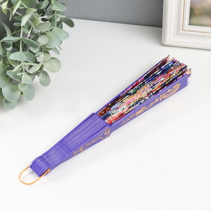 Веер пластик изгиб  Веер пластик изгиб "Цветочница" золото МИКС 23 см