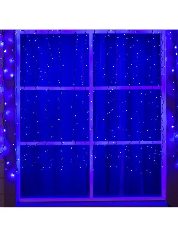 Гирлянда &laquo;Занавес&raquo; 2&times;1.5 м, IP44, УМС, тёмная нить, 360 LED, свечение синее, 220 В