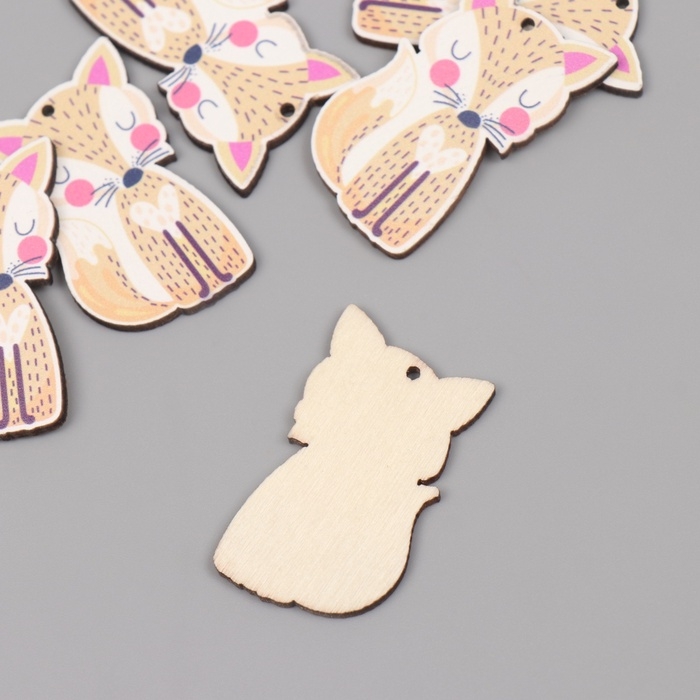 Декор для творчества дерево Декор для творчества дерево "Лисичка с сердечком" набор 6 шт 4х2,2х0,3 см
