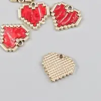 Металлический элемент, декоративная подвеска «Арт Узор. Красное сердце. Пиксели», эмаль, золото, 0.2×1.6×1.5 см