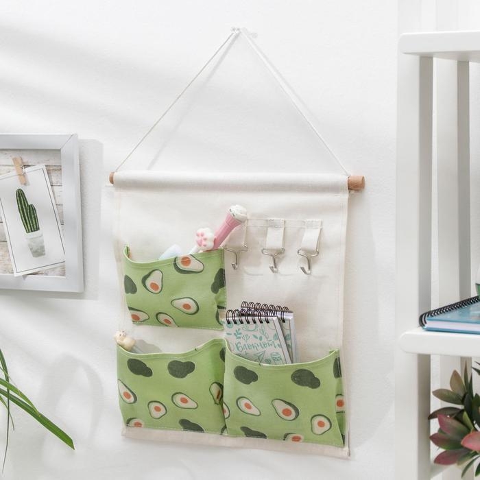 Органайзер подвесной с карманами Доляна «Авокадо», подвесной, 3 отделения, 35×30 см, цвет зелёный Органайзер подвесной с карманами Доляна «Авокадо», подвесной, 3 отделения, 35×30 см, цвет зелёный