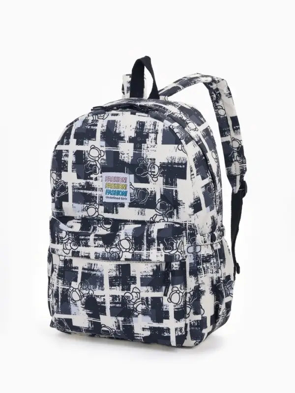 Рюкзак школьный на молнии, с карманами, с принтом, 28.5&times;12&times;41 см, чёрный
